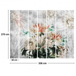 7 lés composent ce papier peint panoramique floral