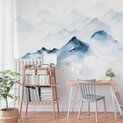 Papier peint panoramique aquarelle, motif montagne