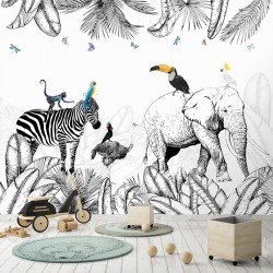 Papier peint panoramique jungle pour déco murale chambre enfant